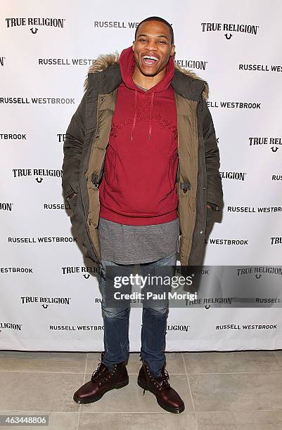 Player Russell Westbrook launches his True Religion campaign at Brooklyn Flagship on February 14, 2015 in Brooklyn.