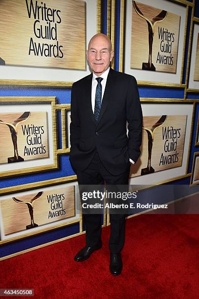 Actor Patrick Stewart attends the 2015 Writers Guild Awards L.A. Ceremony at the Hyatt Regency Century Plaza on February 14, 2015 in Century City,...