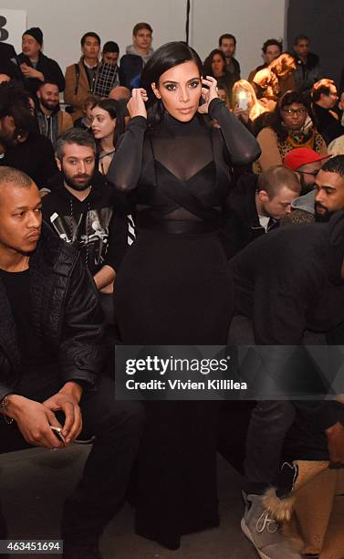 Kim Kardashian attends the Robert Geller show during Mercedes-Benz Fashion Week Fall 2015 at Pier 59 on February 14, 2015 in New York City.