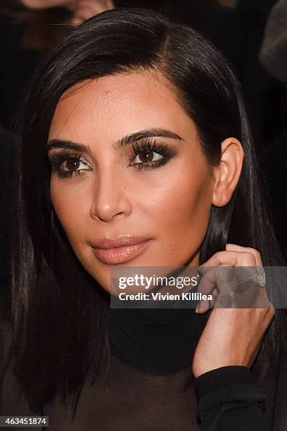 Kim Kardashian attends the Robert Geller show during Mercedes-Benz Fashion Week Fall 2015 at Pier 59 on February 14, 2015 in New York City.