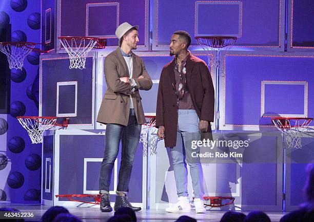 Lead competitors Chandler Parsons and J. R. Smith speak on stage during the NBA All-Star All-Style presented by Samsung Galaxy, the first-ever NBA...
