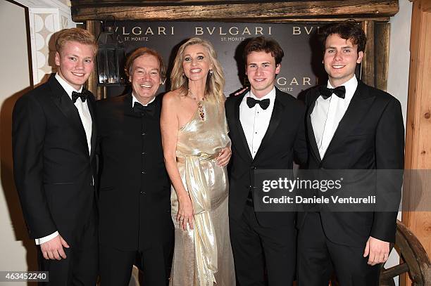 Thimoty Velo, Lucio Velo, Ester Velo van Hulst, Chistofer Velo and Jonathan Velo attend Bulgari High Jewelry Event St. Moritz on February 14, 2015 in...