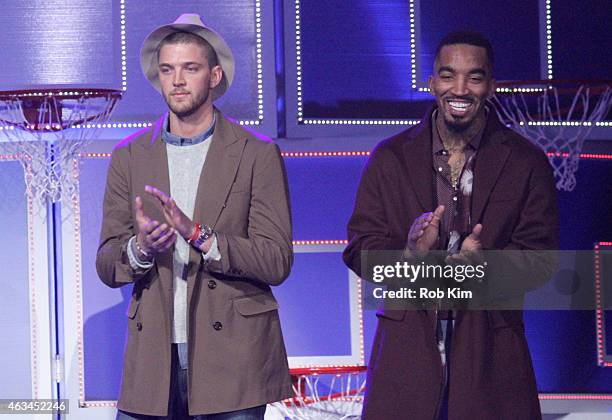 Lead competitors Chandler Parsons and J. R. Smith applaud on stage during the NBA All-Star All-Style presented by Samsung Galaxy, the first-ever NBA...