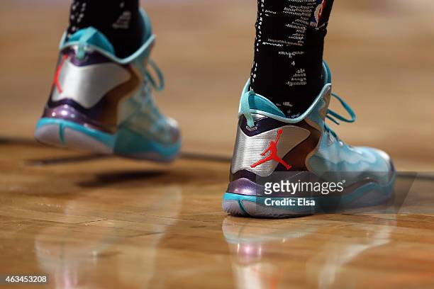 Detailed view of the Nike sneakers of U.S. Team's Cody Zeller of the Charlotte Hornets during the BBVA Compass Rising Stars Challenge as part of the...