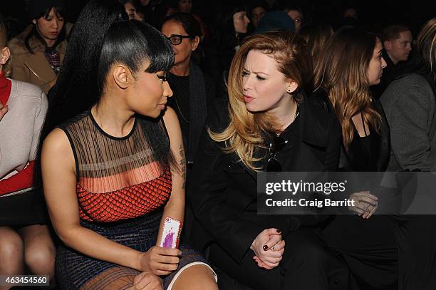 Nicki Minaj and Natasha Lyonne attend the Alexander Wang Fashion Show during Mercedes-Benz Fashion Week Fall 2015 at Pier 94 on February 14, 2015 in...