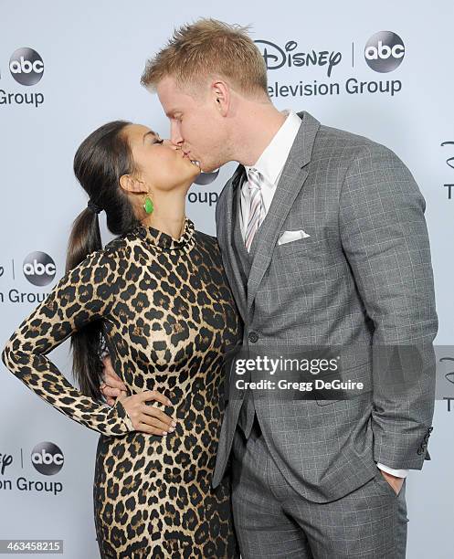 Personalities Sean Lowe and Catherine Giudici arrive at the ABC/Disney TCA Winter Press Tour party at The Langham Huntington Hotel and Spa on January...