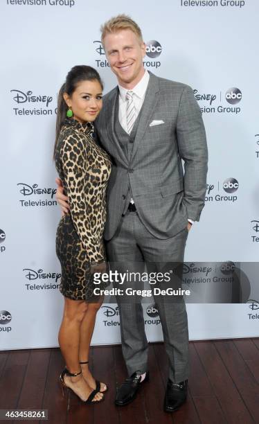 Personalities Sean Lowe and Catherine Giudici arrive at the ABC/Disney TCA Winter Press Tour party at The Langham Huntington Hotel and Spa on January...