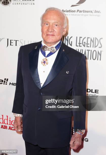 Buzz Aldrin arrives to the 11th Annual Living Legends Of Aviation Awards at The Beverly Hilton Hotel on January 17, 2014 in Beverly Hills, California.