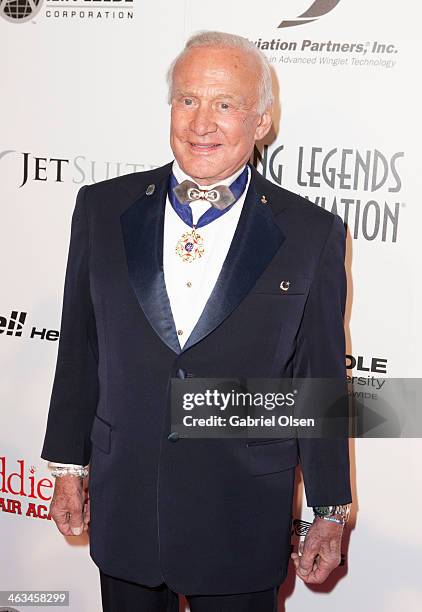 Buzz Aldrin arrives to the 11th Annual Living Legends Of Aviation Awards at The Beverly Hilton Hotel on January 17, 2014 in Beverly Hills, California.