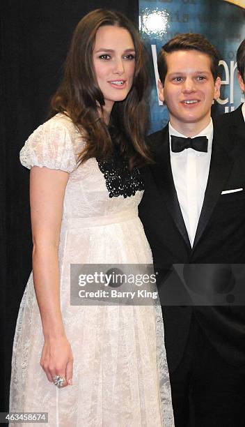 Actress Keira Knightley and writer Graham Moore arrive at the 2015 Writers Guild Awards at the Hyatt Regency Century Plaza on February 14, 2015 in...