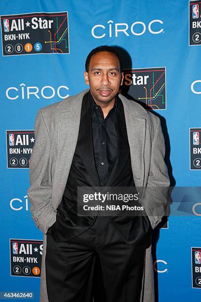 Host Stephen A. Smith arrives at the Degree Shooting Stars on State Farm All-Star Saturday Night as part of the 2015 NBA All-Star Weekend on February...