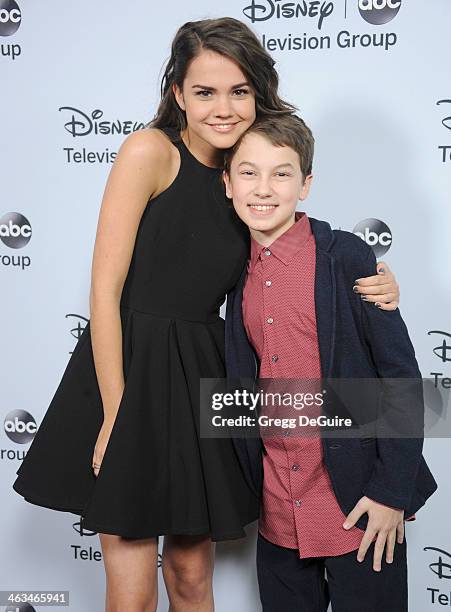 Actors Maia Mitchell and Hayden Byerly arrive at the ABC/Disney TCA Winter Press Tour party at The Langham Huntington Hotel and Spa on January 17,...