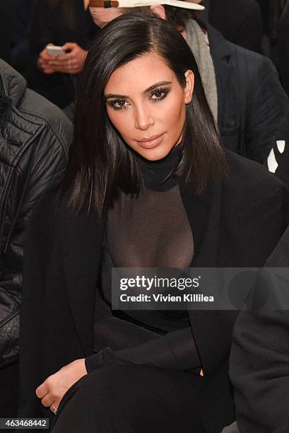 Kim Kardashian attends the Robert Geller show during Mercedes-Benz Fashion Week Fall 2015 at Pier 59 on February 14, 2015 in New York City.