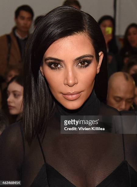 Kim Kardashian attends the Robert Geller show during Mercedes-Benz Fashion Week Fall 2015 at Pier 59 on February 14, 2015 in New York City.
