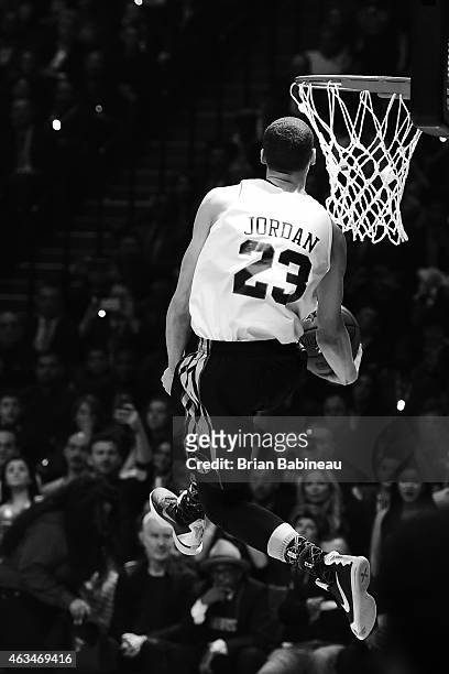 Zach LaVine of the Minnesota Timberwolves dunks the ball during the Sprite Slam Dunk on State Farm All-Star Saturday Night as part of the 2015 NBA...