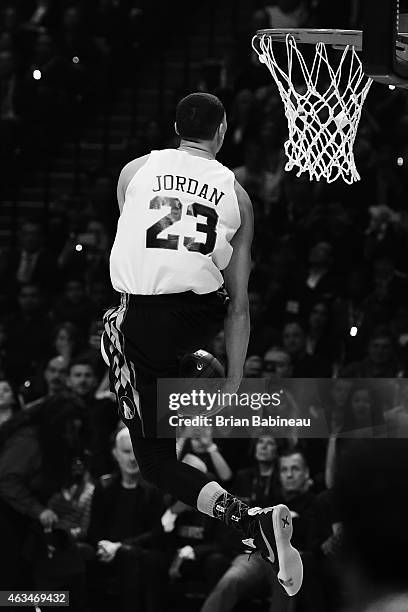 Zach LaVine of the Minnesota Timberwolves dunks the ball during the Sprite Slam Dunk on State Farm All-Star Saturday Night as part of the 2015 NBA...