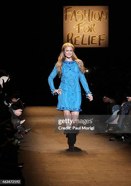 Paris Hilton walks the runway at Naomi Campbell's Fashion For Relief Charity Fashion Show during Mercedes-Benz Fashion Week Fall 2015 at The Theatre...