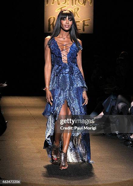 Naomi Campbell walks the runway at Naomi Campbell's Fashion For Relief Charity Fashion Show during Mercedes-Benz Fashion Week Fall 2015 at The...