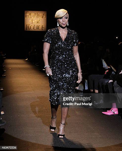 Mary J. Blige walks the runway at Naomi Campbell's Fashion For Relief Charity Fashion Show during Mercedes-Benz Fashion Week Fall 2015 at The Theatre...