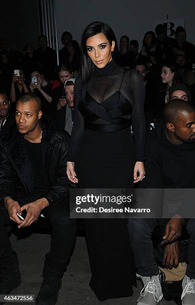 Kim Kardashian attends the Robert Geller fashion show during Mercedes-Benz Fashion Week Fall 2015 at Pier 59 on February 14, 2015 in New York City.