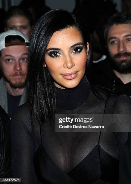 Kim Kardashian attends the Robert Geller fashion show during Mercedes-Benz Fashion Week Fall 2015 at Pier 59 on February 14, 2015 in New York City.