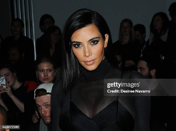 Kim Kardashian attends the Robert Geller fashion show during Mercedes-Benz Fashion Week Fall 2015 at Pier 59 on February 14, 2015 in New York City.