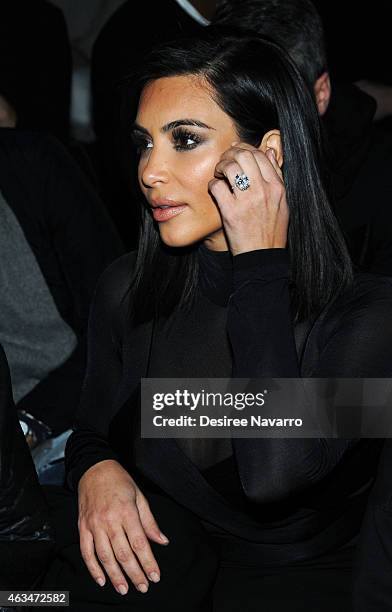 Kim Kardashian attends the Robert Geller fashion show during Mercedes-Benz Fashion Week Fall 2015 at Pier 59 on February 14, 2015 in New York City.