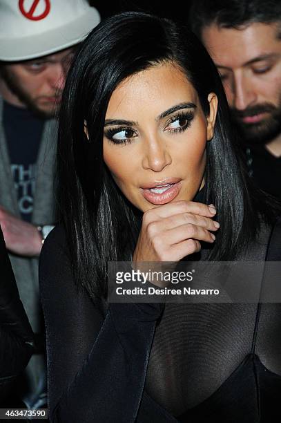 Kim Kardashian attends the Robert Geller fashion show during Mercedes-Benz Fashion Week Fall 2015 at Pier 59 on February 14, 2015 in New York City.
