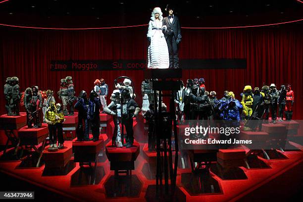 All of the models pose at the Moncler Grenoble fashion show during Mercedes-Benz Fashion Week Fall 2015 at the Duggal Greenhouse on February 14, 2015...
