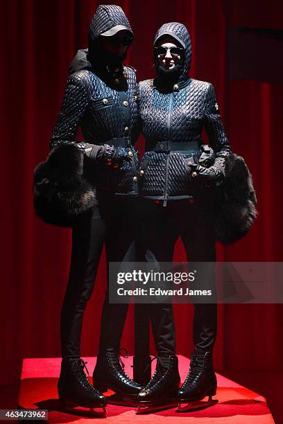 Model poses at the Moncler Grenoble fashion show during Mercedes-Benz Fashion Week Fall 2015 at the Duggal Greenhouse on February 14, 2015 in the...