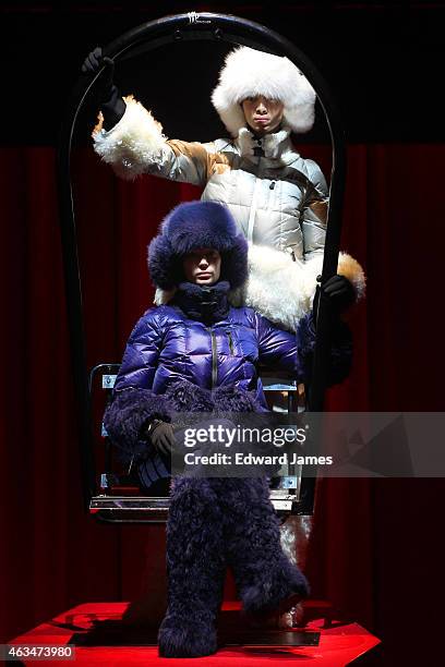 Model poses at the Moncler Grenoble fashion show during Mercedes-Benz Fashion Week Fall 2015 at the Duggal Greenhouse on February 14, 2015 in the...