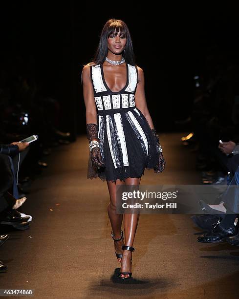 Naomi Campbell walks the runway during Naomi Campbell's Fashion For Relief 2015 fall fashion show at The Theater at Lincoln Center on February 14,...