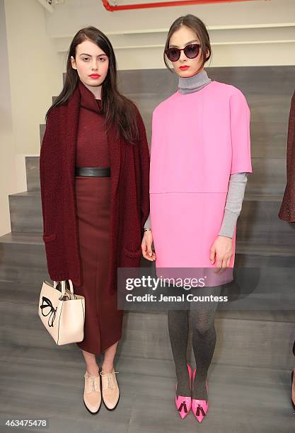 Models pose during the Banana Republic Presentation during Mercedes-Benz Fashion Week Fall 2015 at Glasgow Caledonian University on February 14, 2015...