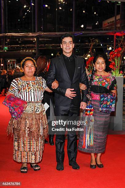 Maria Mercedes Coroy, Jayro Bustamante and Maria Telon attend the Closing Ceremony of the 65th Berlinale International Film Festival on February 14,...