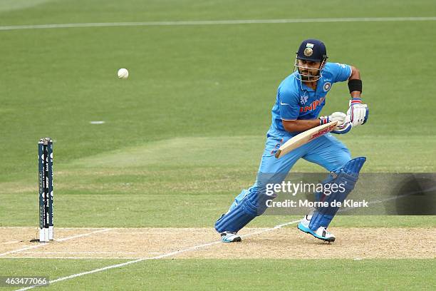 Virat Kohli of India bats during the 2015 ICC Cricket World Cup match between India and Pakistan at Adelaide Oval on February 15, 2015 in Adelaide,...