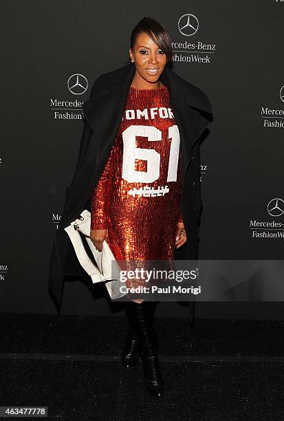 June Ambrose is seen backstage at Lincoln Center for the Performing Arts during Mercedes-Benz Fashion Week Fall 2015 on February 14, 2015 in New York...