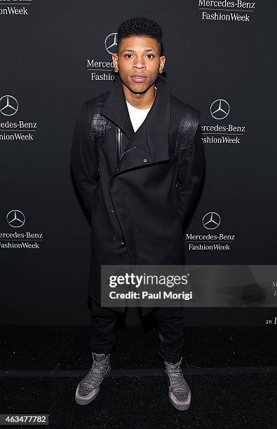 Bryshere Gray is seen backstage at Lincoln Center for the Performing Arts during Mercedes-Benz Fashion Week Fall 2015 on February 14, 2015 in New...