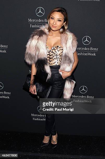 Jeannie Mai is seen backstage at Lincoln Center for the Performing Arts during Mercedes-Benz Fashion Week Fall 2015 on February 14, 2015 in New York...