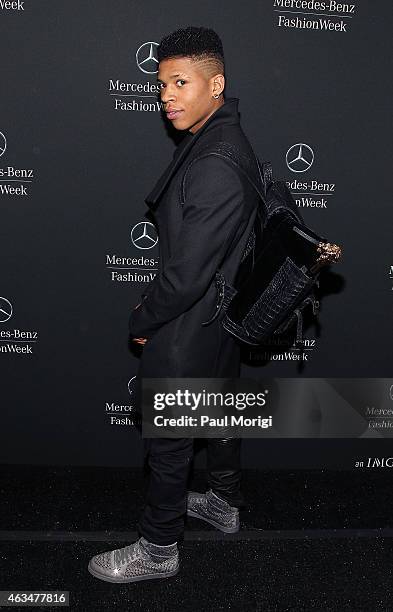 Bryshere Gray is seen backstage at Lincoln Center for the Performing Arts during Mercedes-Benz Fashion Week Fall 2015 on February 14, 2015 in New...