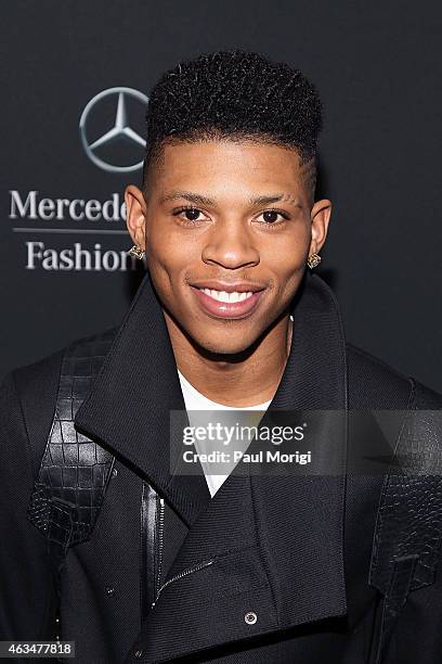 Bryshere Gray is seen backstage at Lincoln Center for the Performing Arts during Mercedes-Benz Fashion Week Fall 2015 on February 14, 2015 in New...
