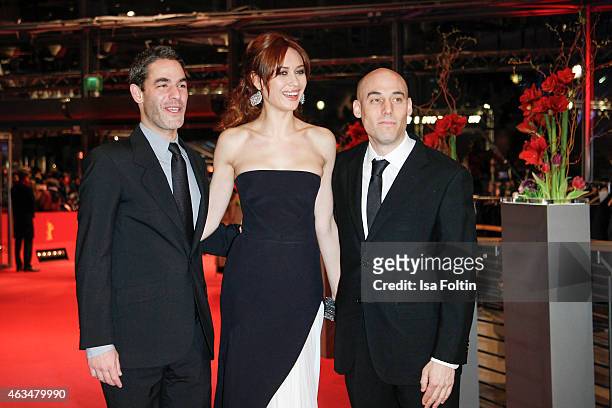 Fernando Eimbcke, Olga Kurylenko and Joshua Oppenheimer attend the Closing Ceremony of the 65th Berlinale International Film Festival on February 14,...
