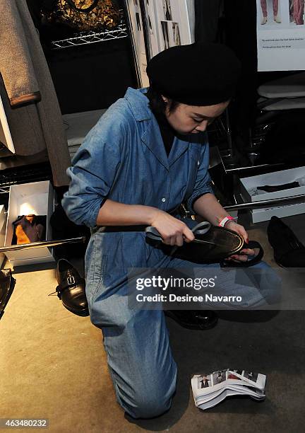 Atmosphere backstage at Robert Geller fashion show during Mercedes-Benz Fashion Week Fall 2015 at Pier 59 on February 14, 2015 in New York City.