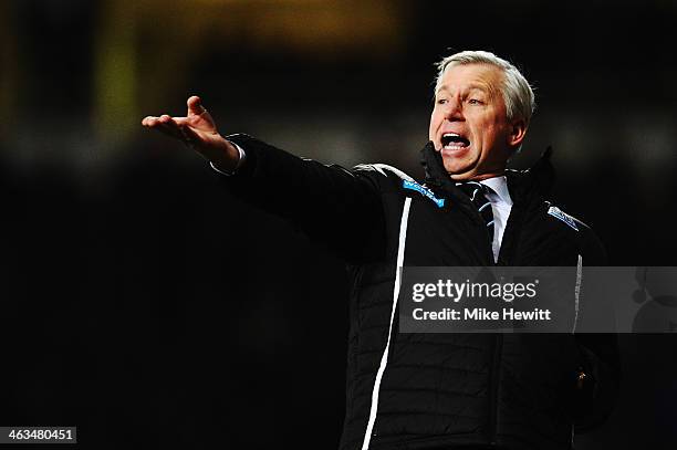 Newcastle United manager Alan Pardew shouts instructions from the touchline during the Barclays Premier League match between West Ham United and...