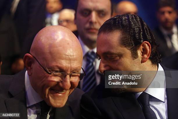 Former Prime Minister of Lebanon Saad Hariri , son of Rafic Hariri, and new Lebanese Prime Minister Tammam Salam attend to mark the tenth anniversary...