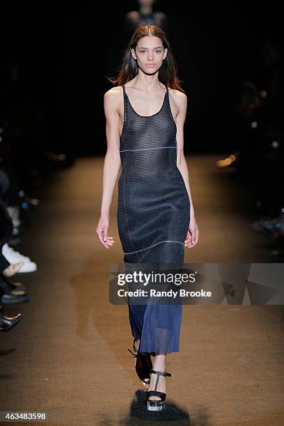 Model walks the runway at Naomi Campbell's Fashion For Relief Charity Fashion Show during Mercedes-Benz Fashion Week Fall 2015 at The Theatre at...