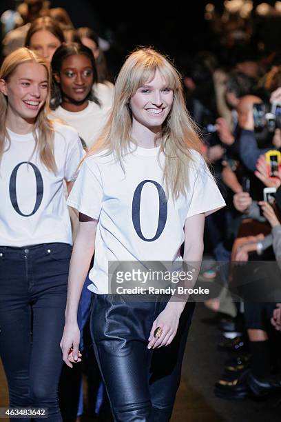 Model walks the runway at Naomi Campbell's Fashion For Relief Charity Fashion Show during Mercedes-Benz Fashion Week Fall 2015 at The Theatre at...