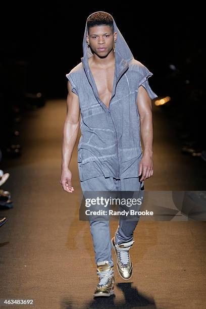 Bryshere Gray walks the runway at Naomi Campbell's Fashion For Relief Charity Fashion Show during Mercedes-Benz Fashion Week Fall 2015 at The Theatre...