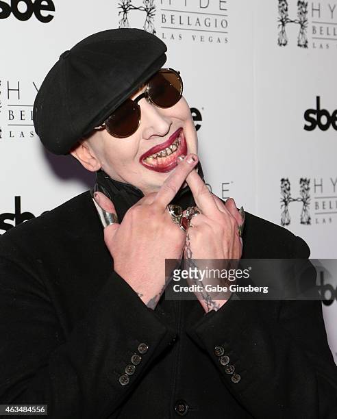Singer Marilyn Manson attends the Black Heart Ball at Hyde Bellagio at the Bellagio on February 14, 2015 in Las Vegas, Nevada.