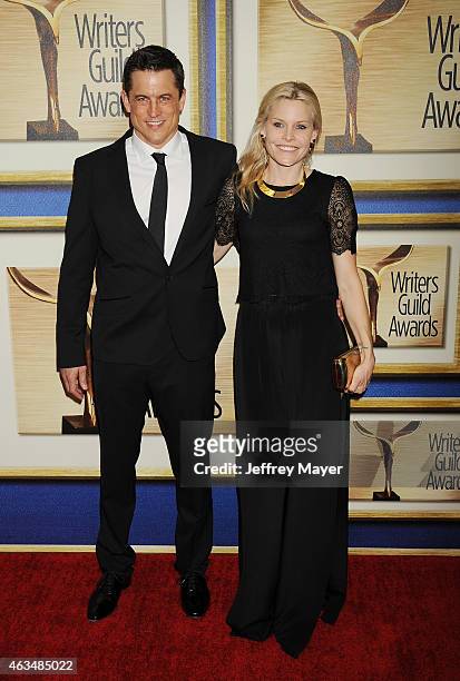Writer Jason Hall and wife Elisha Hall attend the 2015 Writers Guild Awards L.A. Ceremony at the Hyatt Regency Century Plaza on February 14, 2015 in...