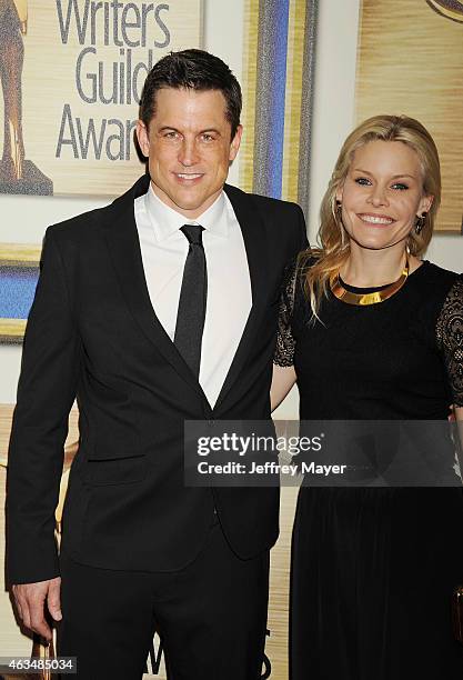 Writer Jason Hall and wife Elisha Hall attend the 2015 Writers Guild Awards L.A. Ceremony at the Hyatt Regency Century Plaza on February 14, 2015 in...